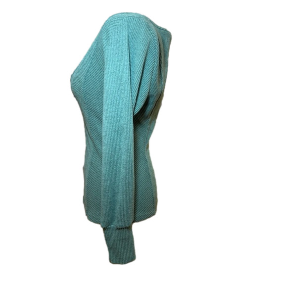 Long Sleeve U-Shaped Neck Green Textured Pattern Shirt Women’s Top Size M - Picture 6 of 10